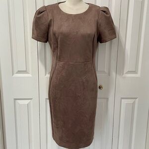 Calvin Klein Faux Suede Taupe Midi Dress